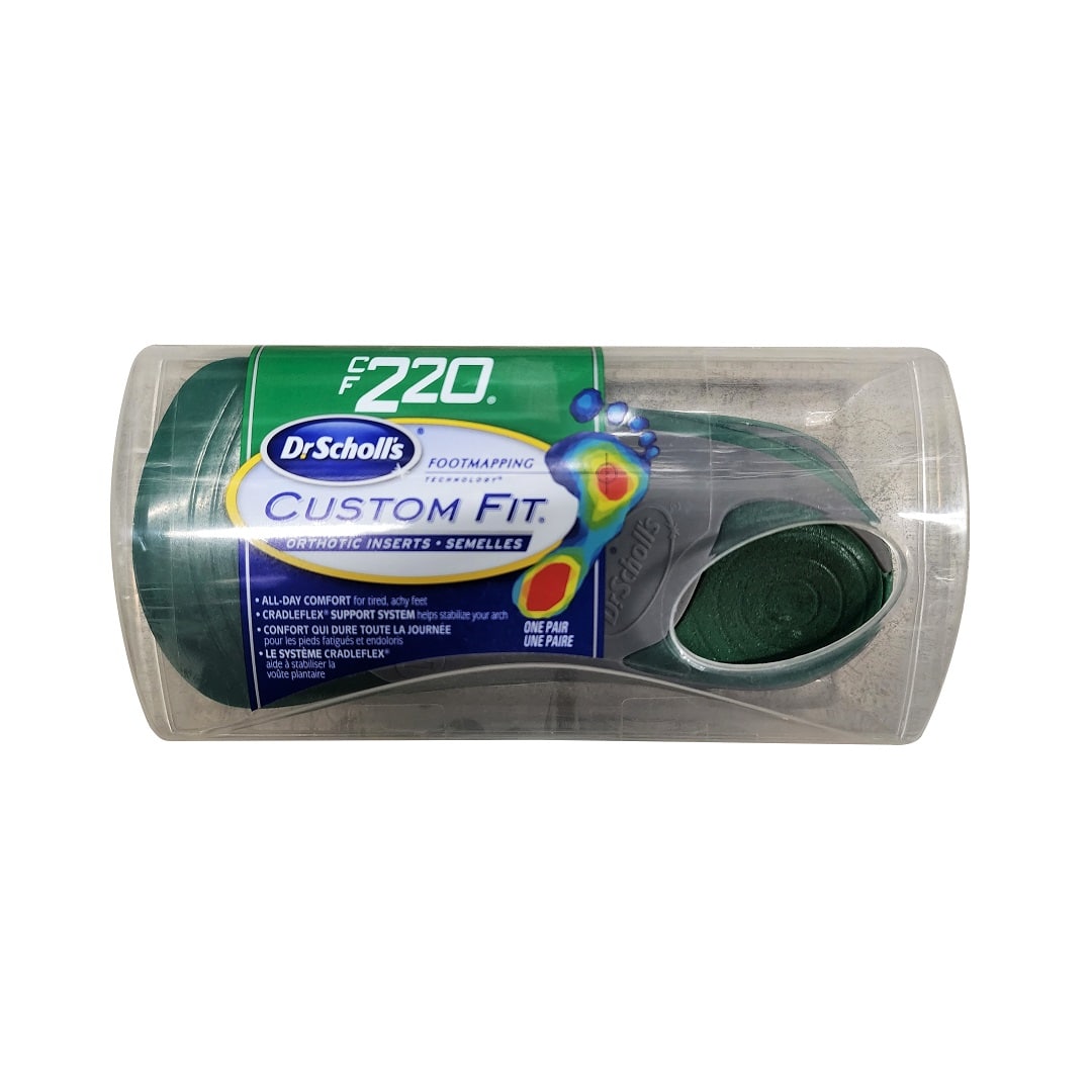 Product label for Dr. Scholl's Custom Fit CF220 Orthotic Inserts (1 pair)