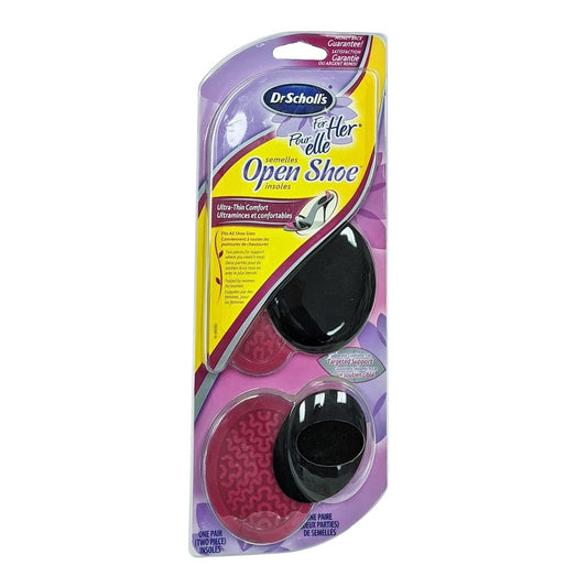 Product label for Dr. Scholl's For Her Open Shoe Insoles (1 individual insole) 