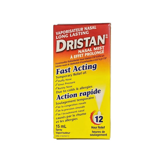 Product label for Dristan Fast Acting Long Lasting Nasal Mist (15 mL)