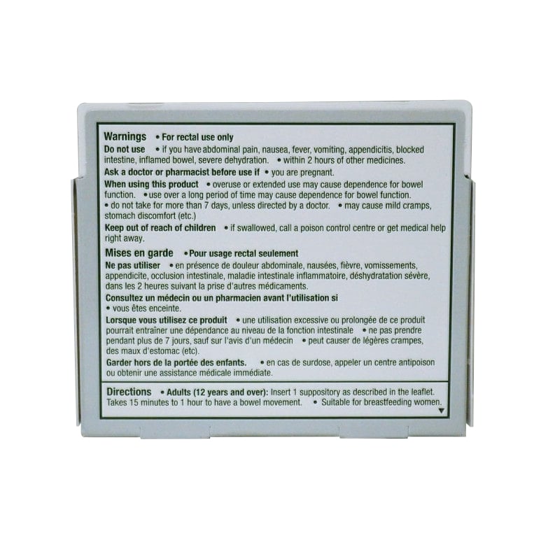 Warnings and directions for Dulcolax Bisacodyl 10mg Suppositories (6 suppositories)