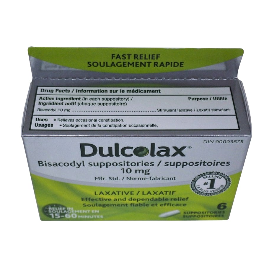 Ingredients and uses for Dulcolax Bisacodyl 10mg Suppositories (6 suppositories)