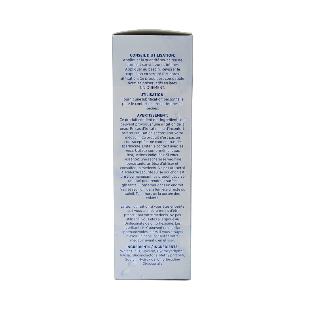 Directions, uses, and warnings for Durex K-Y Jelly Personal Lubricant (57 grams) in French