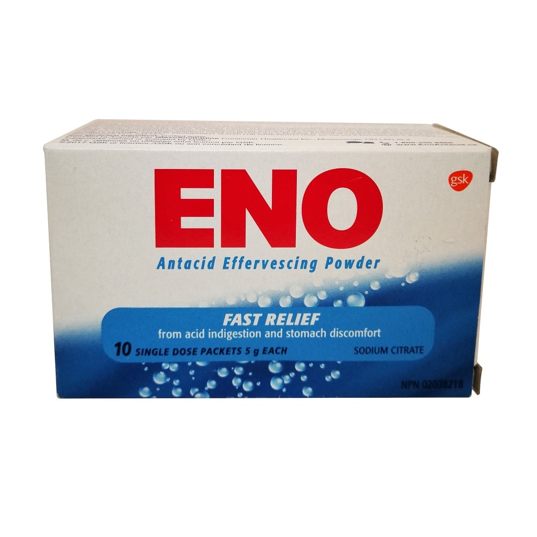 Product label for ENO Antacid Effervescing Powder (5g x 10 doses) in English