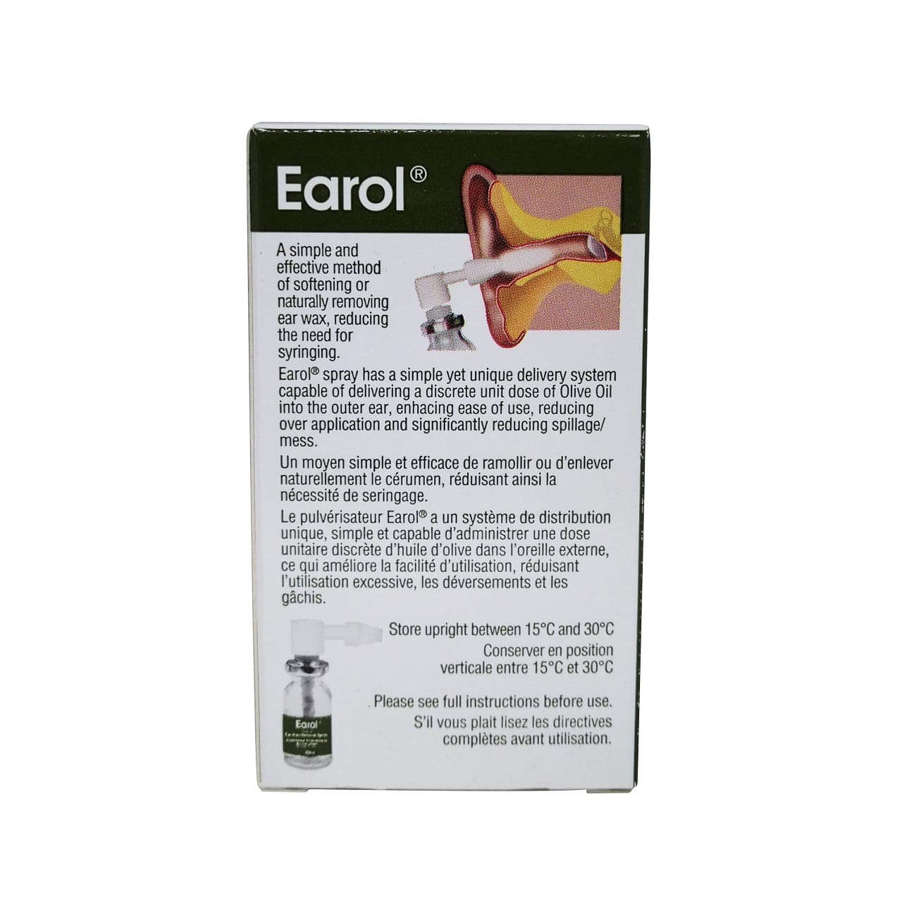 Product description for Earol Olive Oil Ear Wax Removal Spray Kit