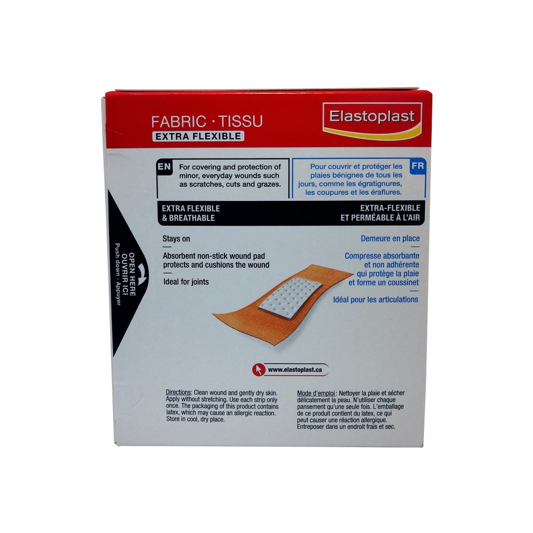 Description and directions for Elastoplast Assorted Size Fabric Bandages Extra Flexible (50 bandages)