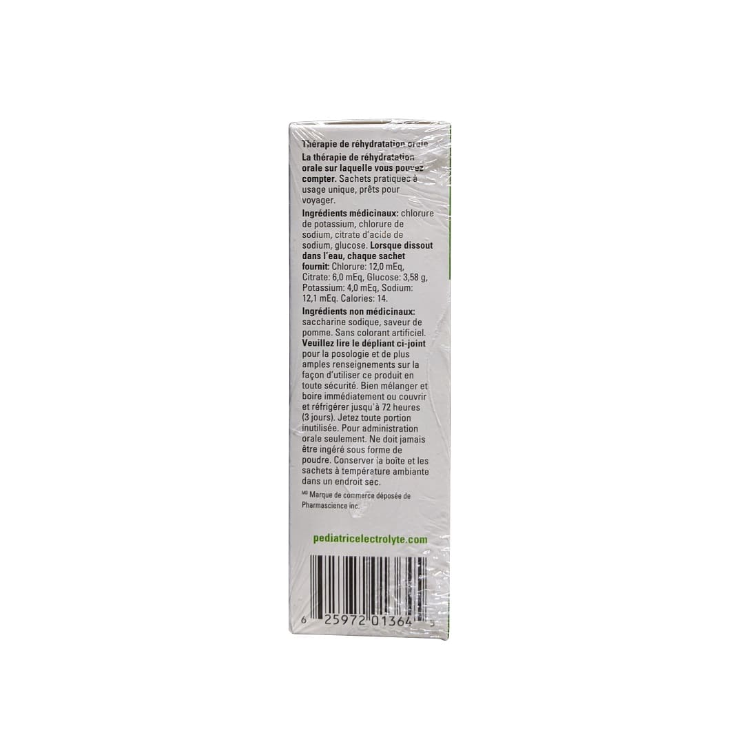 Description, uses, dose, ingredients, for Electrolyte Pediatric Oral Rehydration Therapy Apple Flavour (8 x 5 grams) in French