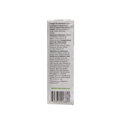 Description, uses, dose, ingredients, for Electrolyte Pediatric Oral Rehydration Therapy Apple Flavour (8 x 5 grams) in French