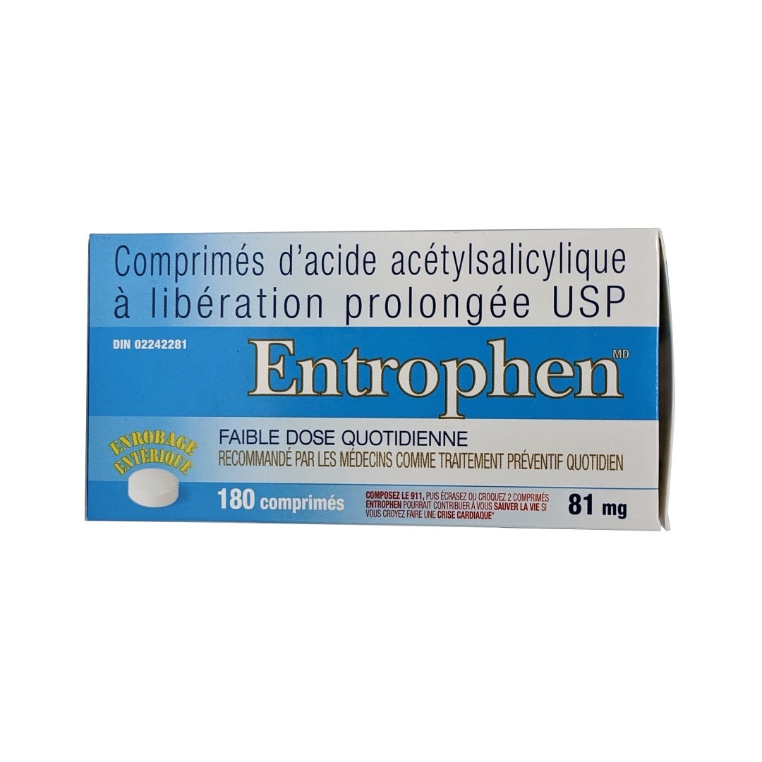 Product label for Entrophen Acetylsalicylic Acid 81mg Delayed Release Tablets 180 tablets in French