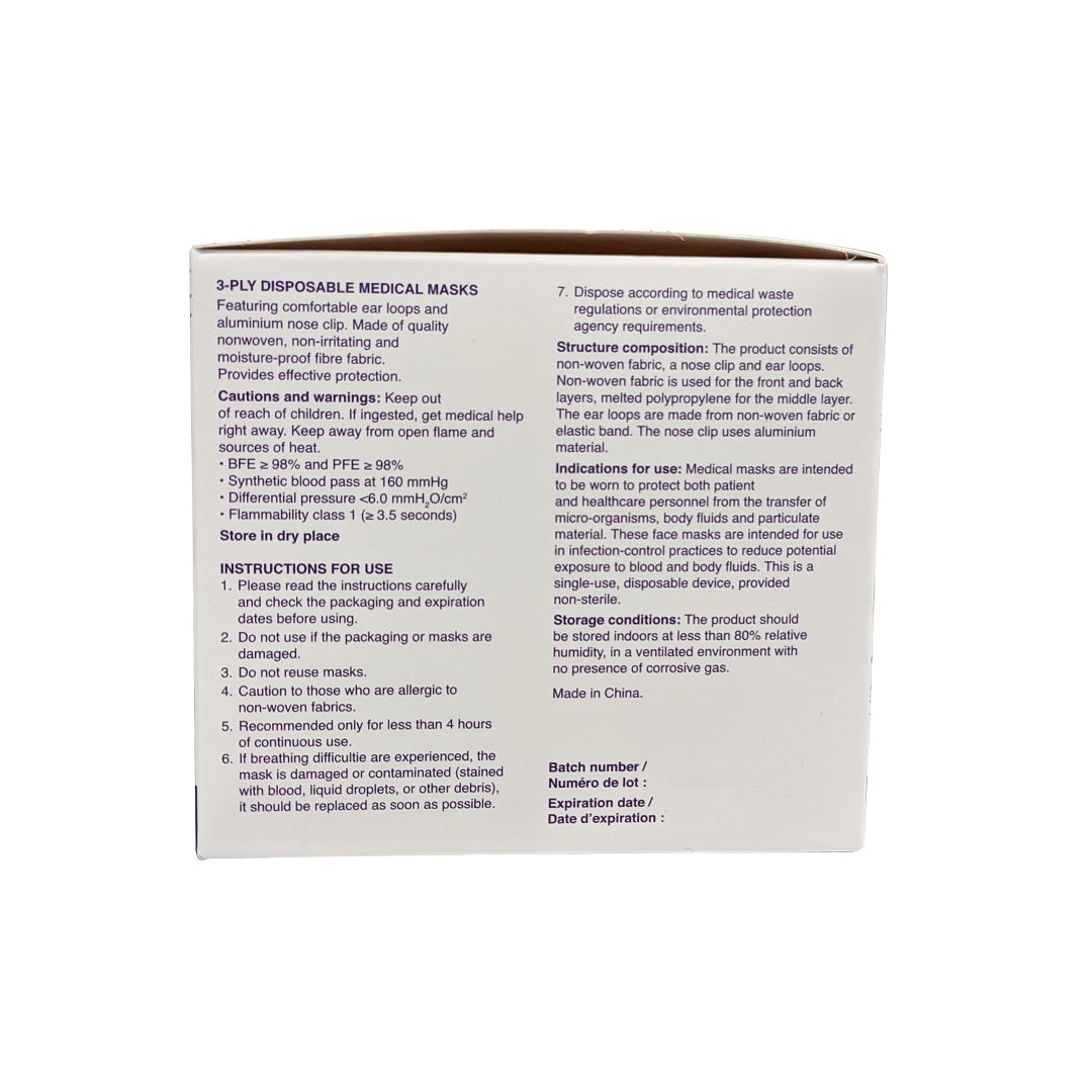 Product info for Epura 3-ply Disposable Medical Masks (ASTM F2100-19 Level 3) (50 count) in English