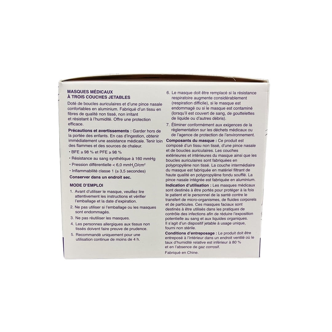 Product info for Epura 3-ply Disposable Medical Masks (ASTM F2100-19 Level 3) (50 count) in French