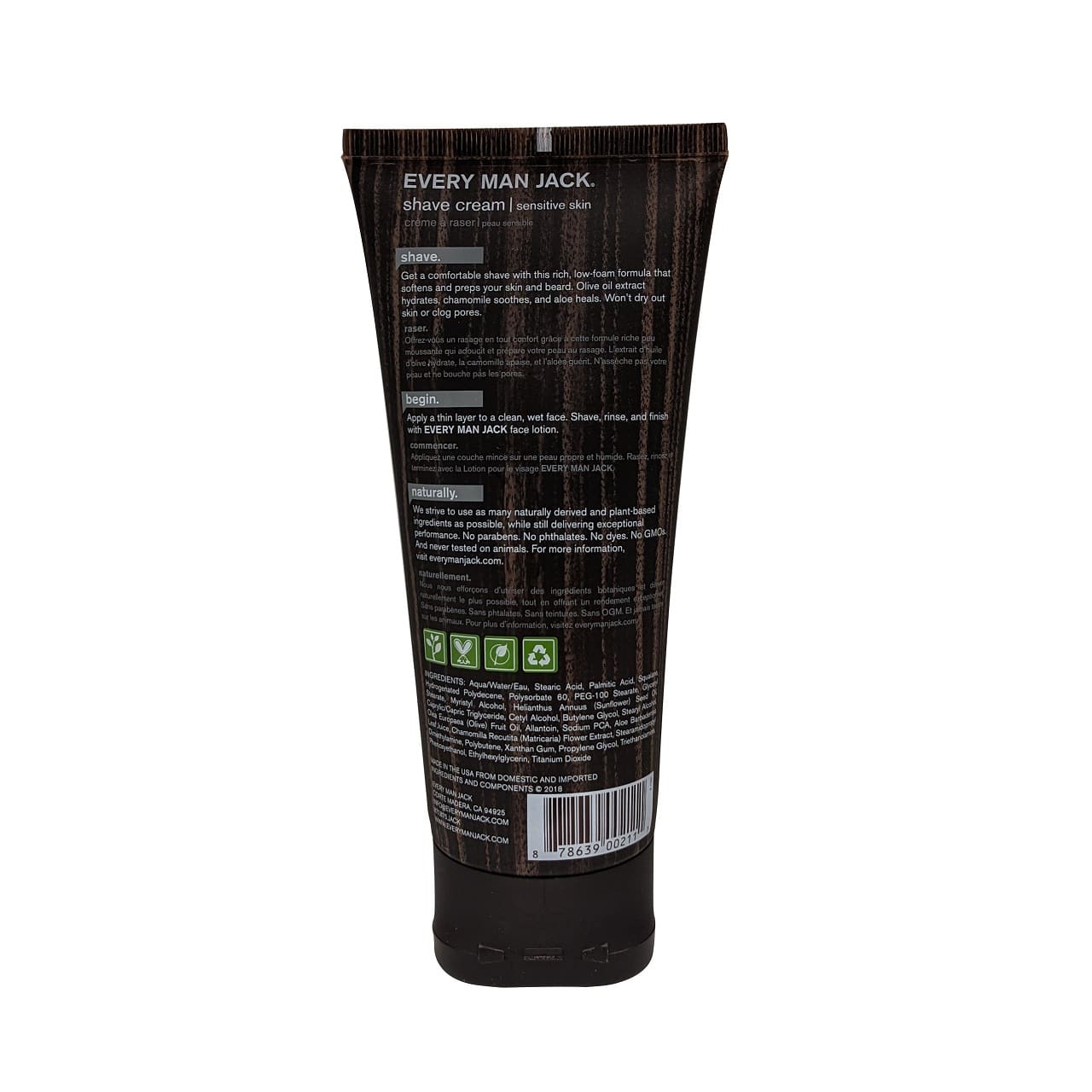 Description, directions, and ingredients for Every Man Jack Shave Cream Fragrance Free (200 mL)