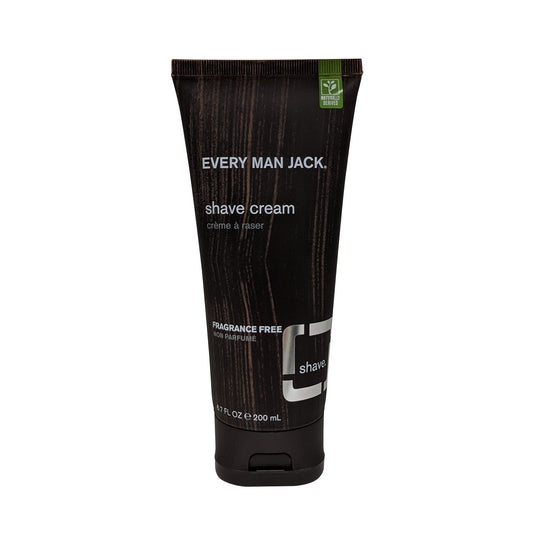 Product label for Every Man Jack Shave Cream Fragrance Free (200 mL)