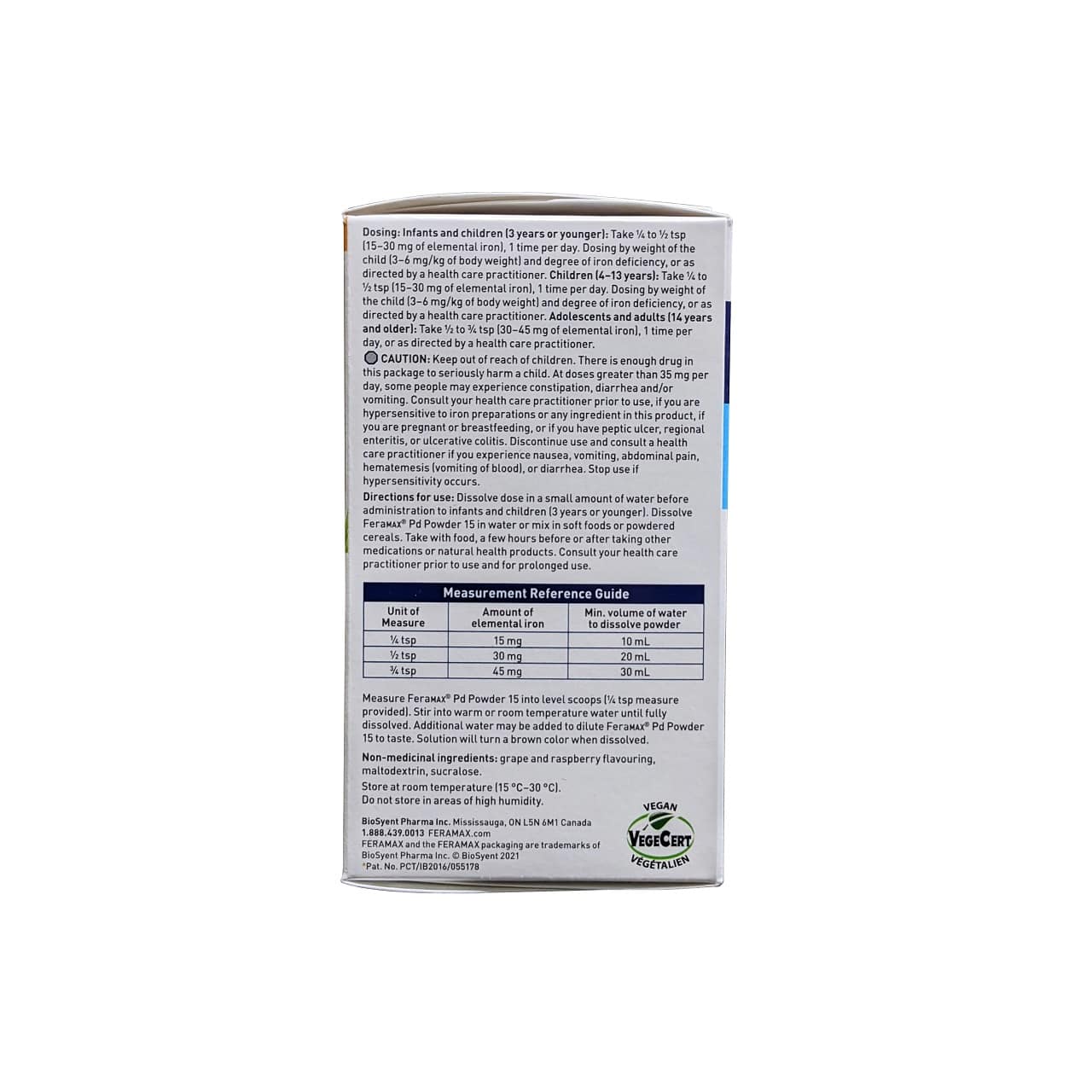 Dose. ingredients, cautions for FeraMAX PD Powder 15 mg (83 grams) in English