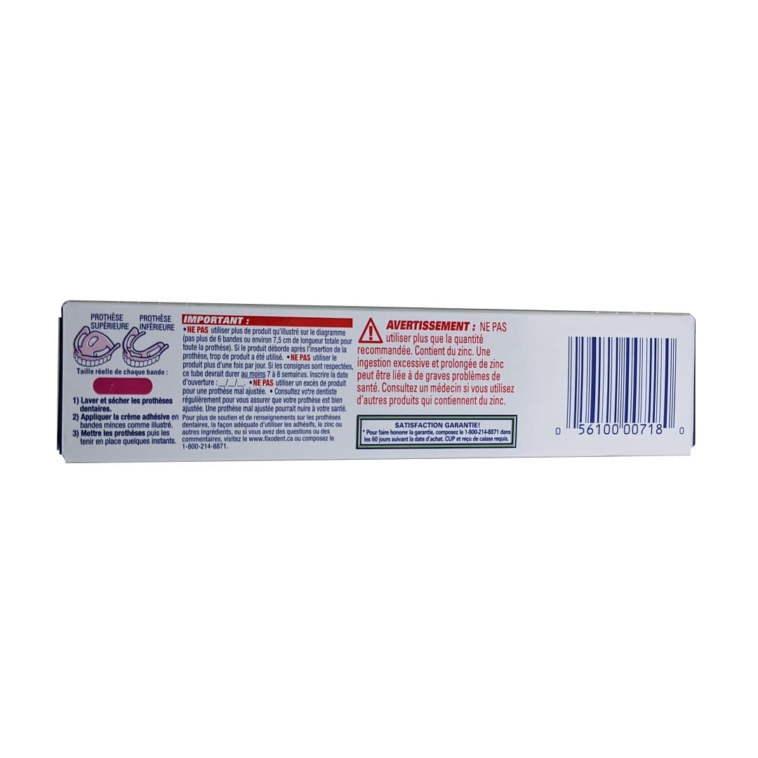  Directions and warnings for Fixodent Denture Adhesive Cream Fresh Mint (68 grams) in French