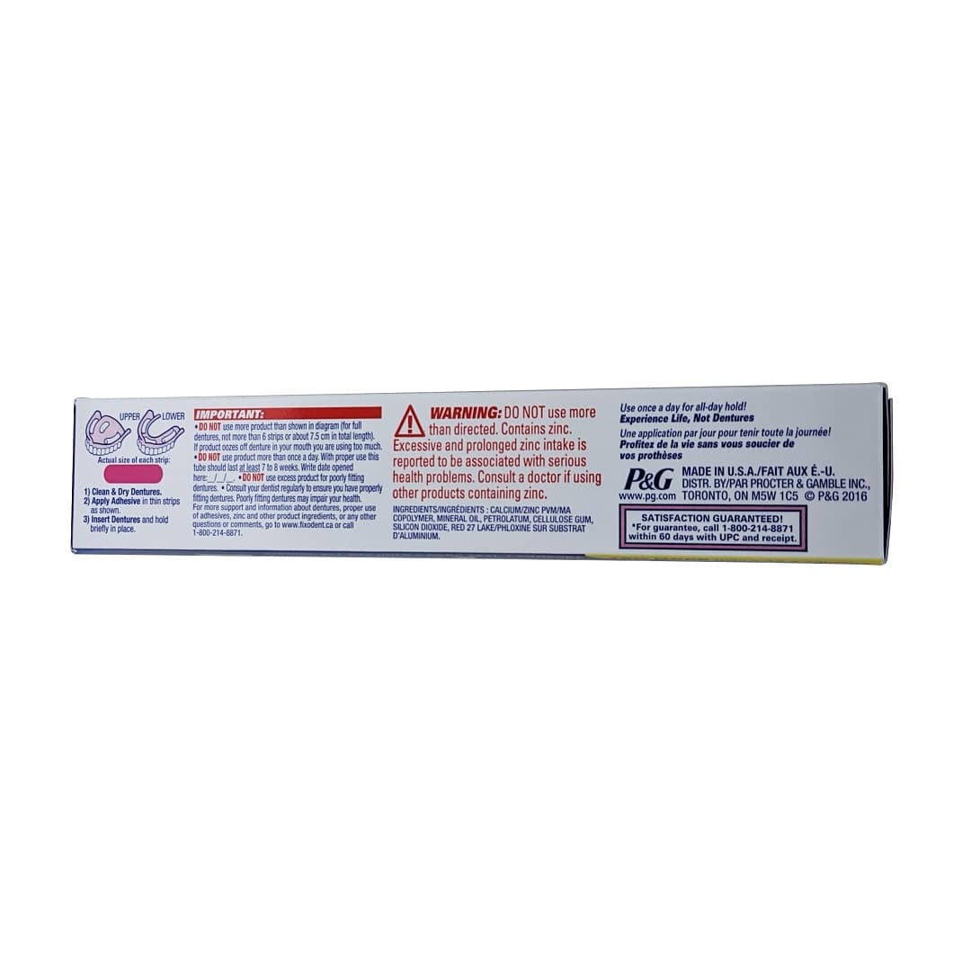 Directions and warnings for Fixodent Denture Adhesive Cream Original (68 grams) in English