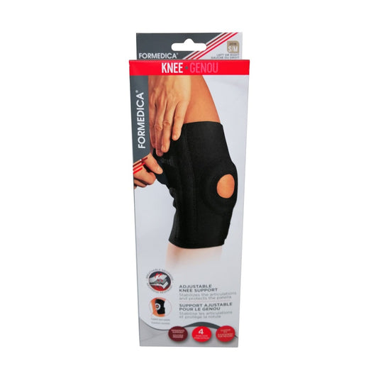 Product label for Formedica Adjustable Knee Support Black (Small/Medium)