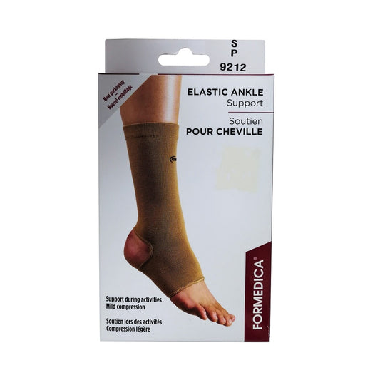 Product label for Formedica Elastic Ankle Support Tan (Small)