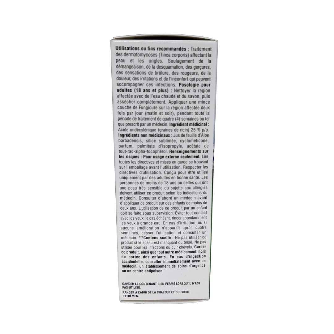 Uses, dose, ingredients, and risk info for Fungi Cure Liquid Gel Anti-Fungal Treatment (10.5 mL) in French