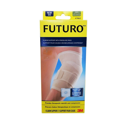 Product label for Futuro Elbow Support with Pressure Pads (medium)