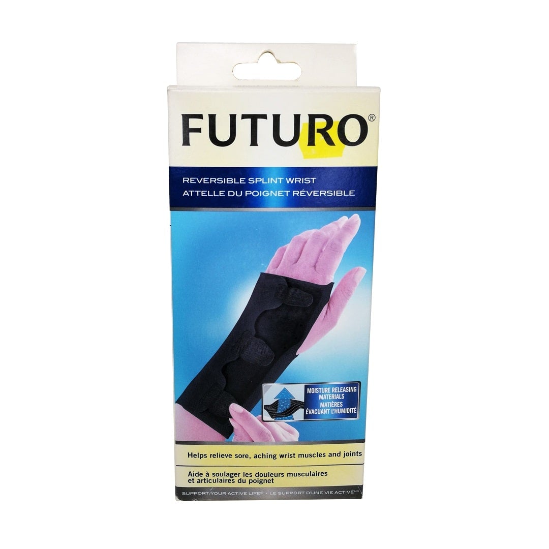 Product label for Futuro Reversible Splint Wrist Brace (large)