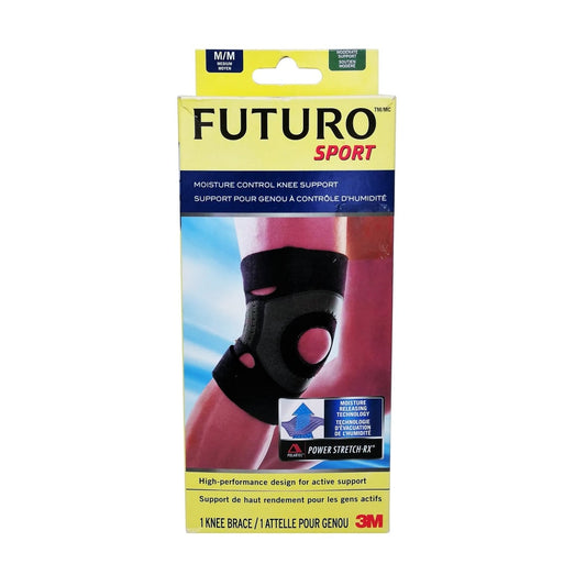 Product label for Futuro Sport Moisture Control Knee Support (Medium)