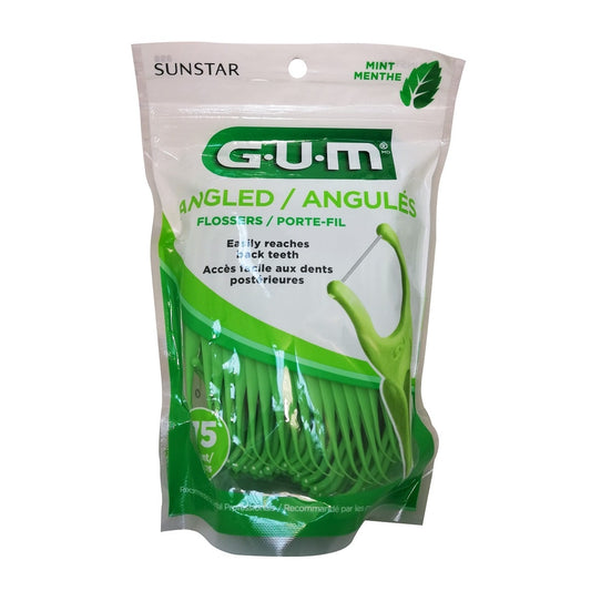 Product label for GUM Angled Flossers Mint Flavour (75 count)