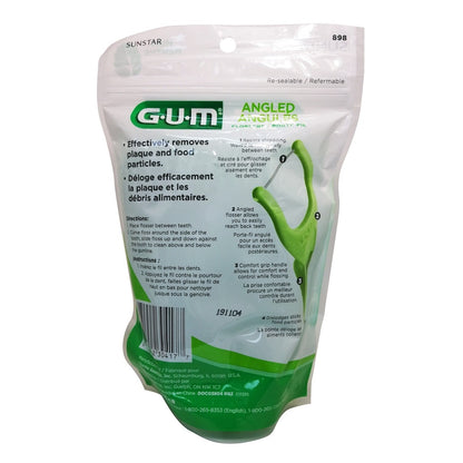 Description and directions for GUM Angled Flossers Mint Flavour (75 count)