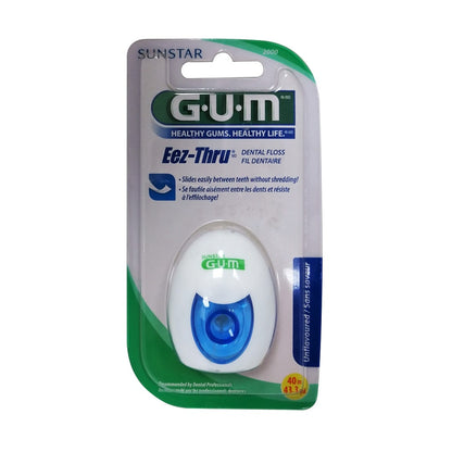 Product label for GUM Eez-Thru Dental Floss Unflavoured (40 metres)