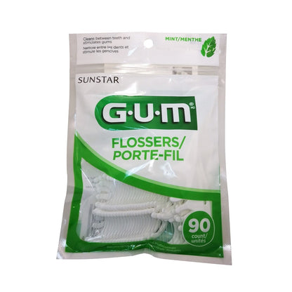 Product label for GUM Flossers Mint Flavour (90 count)