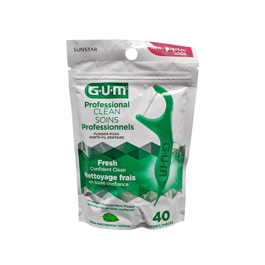 Product Label for GUM Professional Clean Flosser Picks Mint Flavoured (40 count)