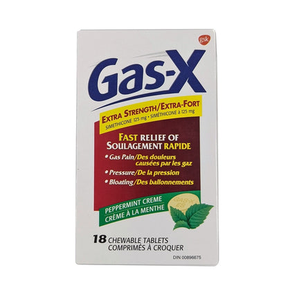 Gas-X Extra Strength Simethicone 125mg Peppermint Flavour (18 chewables)