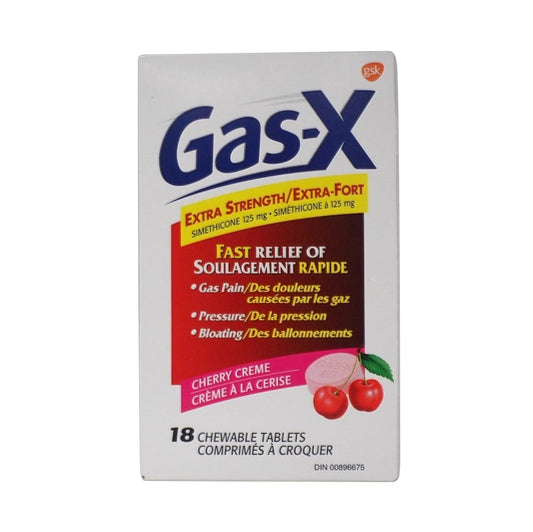 Product label for Gas-X Extra Strength Simethicone 125mg (18 chewables)