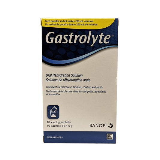 Product label for Gastrolyte Oral Rehydration Salts Regular Flavour (10 x 4.9g) Vertical