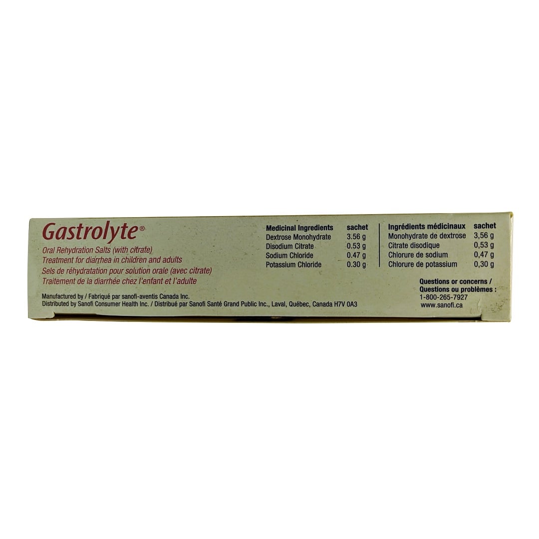 Medicinal ingredients for Gastrolyte Oral Rehydration Salts Fruit Flavour (10 x 4.9g)