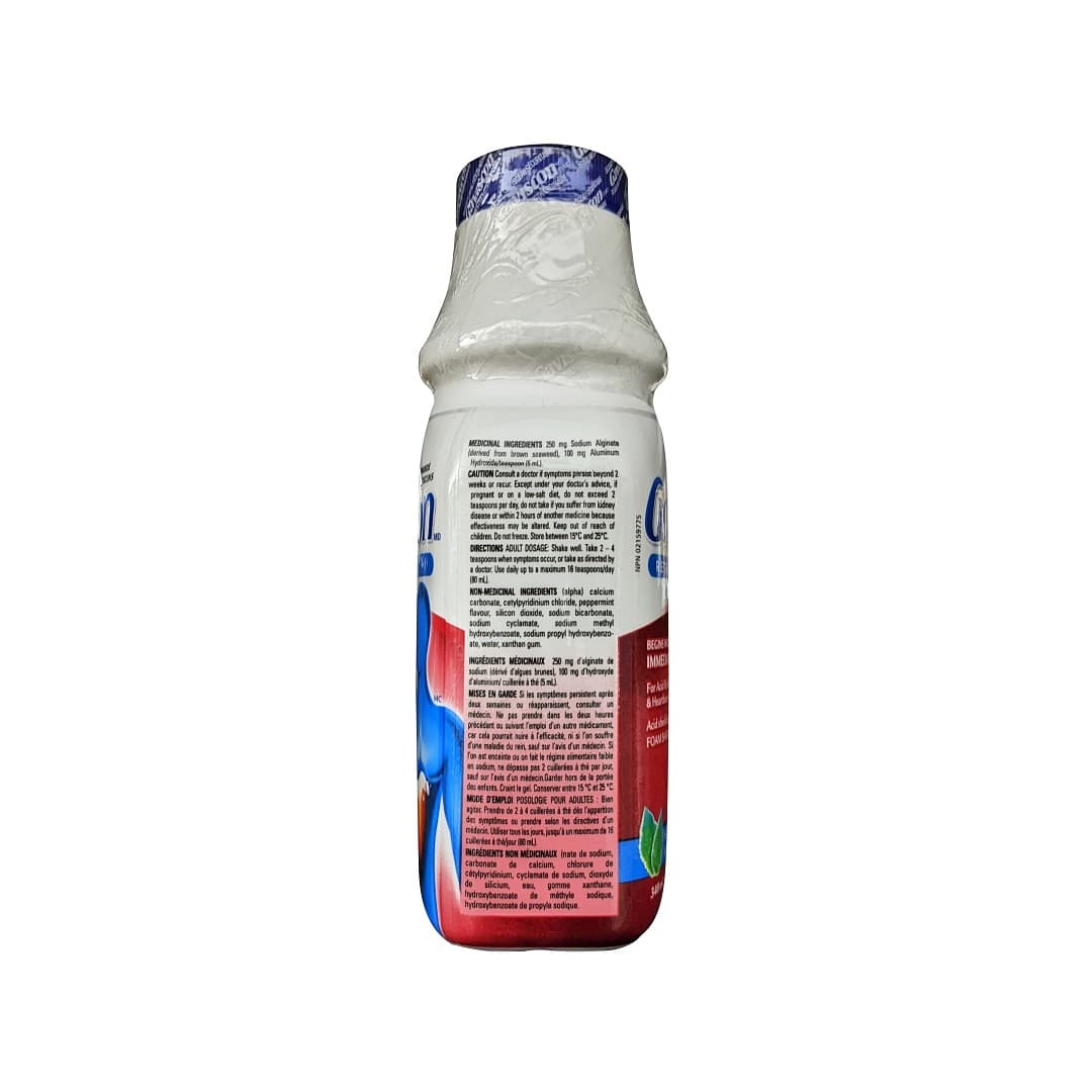 Description, caution, directions, Ingredients for Gaviscon Regular Strength Liquid Soothing Icy Mint (340 mL)