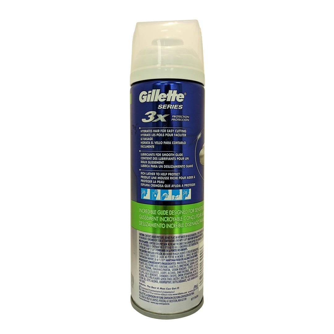 Description and ingredients for Gillette Series Sensitive Shave Foam Sensitive 3x Protection (255 grams)