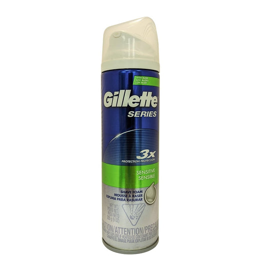 Product label for Gillette Series Sensitive Shave Foam Sensitive 3x Protection (255 grams)