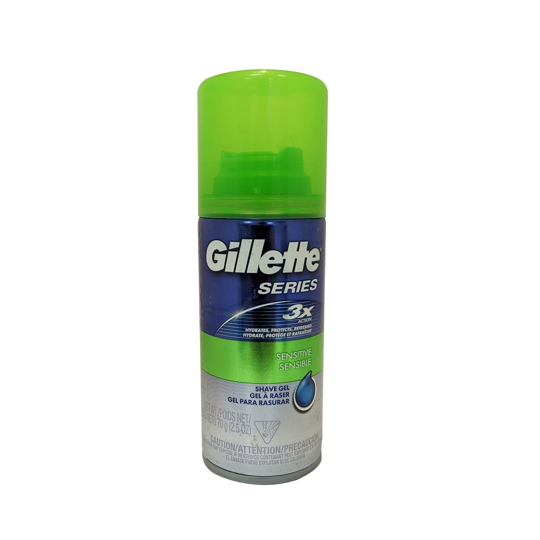 Product label for Gillette Series Sensitive Shave Gel (70 grams)