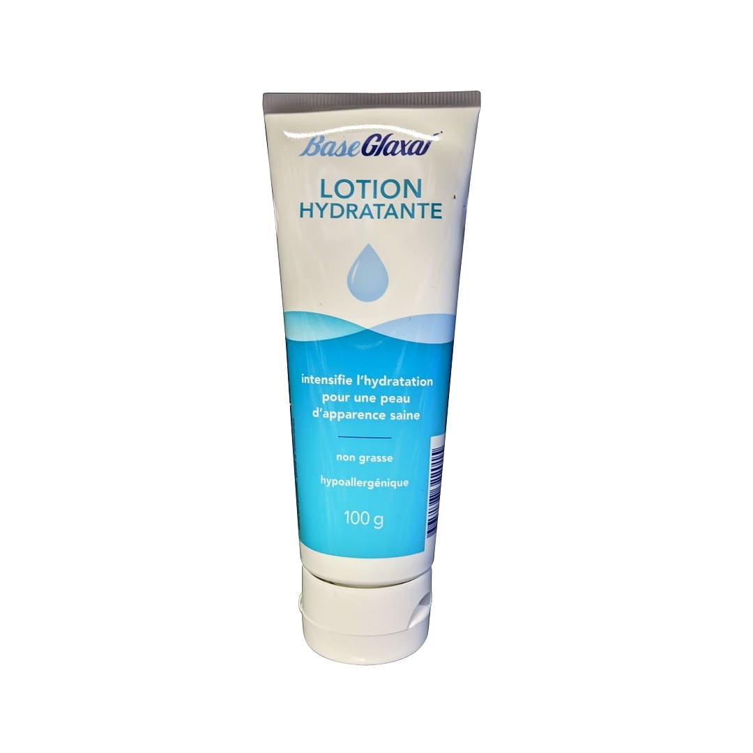 Product label for Glaxal Base Moisturizing Lotion (100 grams) in French