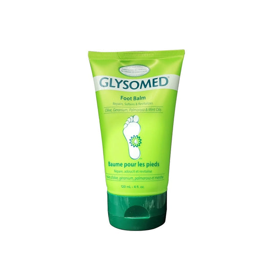 Product label for Glysomed Foot Balm (120 mL)