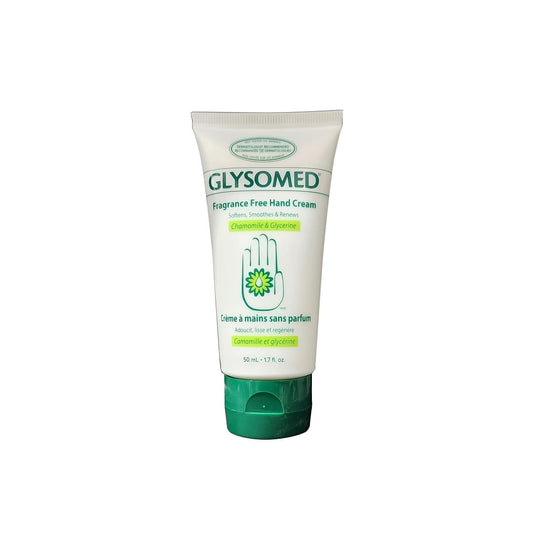 Product label for Glysomed Fragrance Free Hand Cream (50 mL)