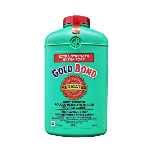 Product label for Gold Bond Medicated Body Powder Extra Strength (283 grams)