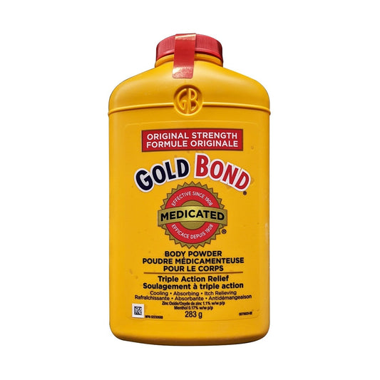 Product label for Gold Bond Medicated Body Powder Regular Strength (283 grams)