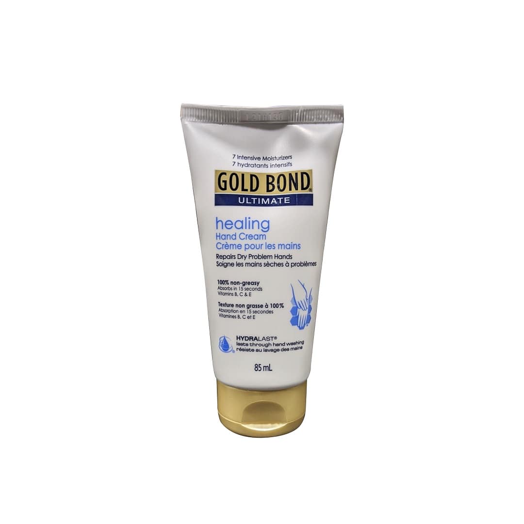 Product label for Gold Bond Ultimate Healing Hand Cream (85 mL)