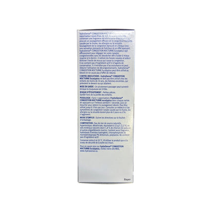 Description, warnings, dose, ingredients for hydraSense Ultra Congestion Relief Spray Nighttime Congestion Eucalyptus (100 mL) in French