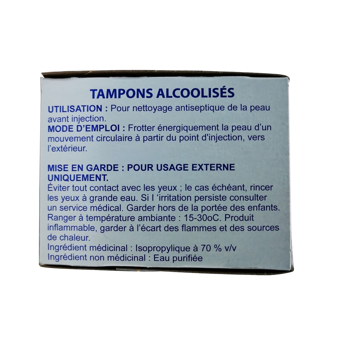 Use, directions, ingredients, and cautions for HealthCare Plus Alcohol Swabs (200 count) in French
