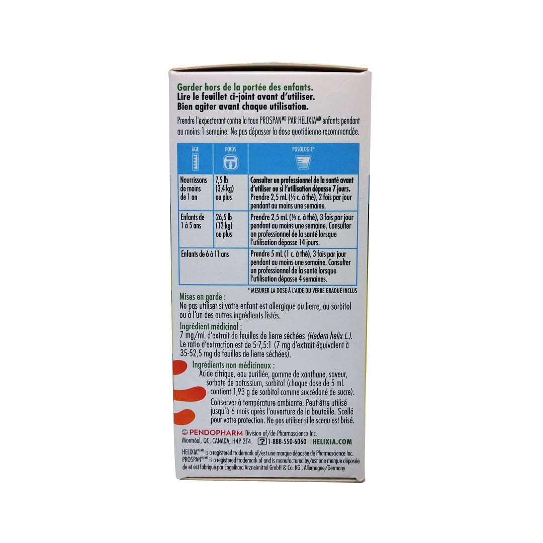 Dose, ingredients, warnings for Helixia Kids Cough Syrup (100 mL) in French