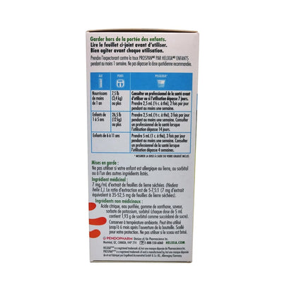 Dose, ingredients, and warnings for Helixia Kids Cough Syrup 200 mL in French