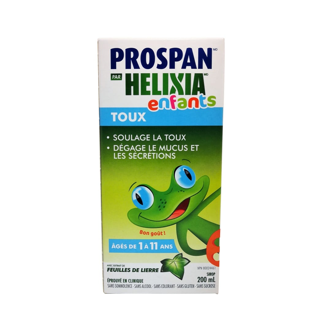 Product label for Helixia Kids Cough Syrup 200 mL in French