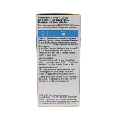 Description, dose, warnings, and ingredients for Helixia Prospan Cough Syrup (100 mL) in French